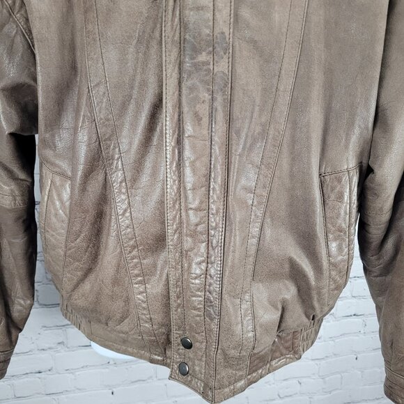 VTG Aggio Brown Genuine Soft Leather Full Zip Snap Pockets Bomber Jacket Large L - Picture 12 of 16
